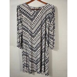 Tacera Womens XL Dress Geometric Print Long Sleeve Casual Knee Length
